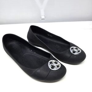 Crocs Women’s Gianna Disc Black Ballet‎ Flats Women's Size 10 Silver Accent EUC